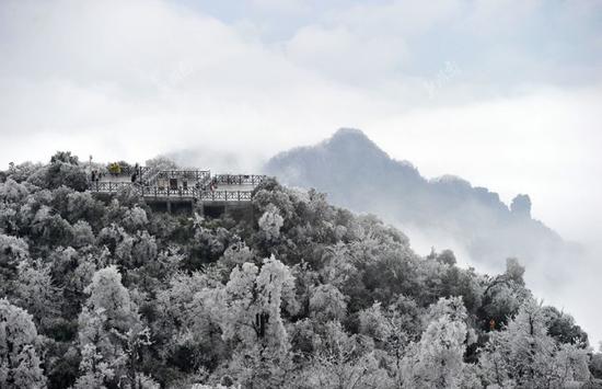 2月22日，张家界天门山风景区出现雾凇景观，如诗如画，美不胜收。邵颖 摄