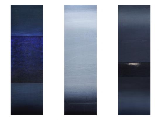 余涛本次展览作品之《夜》《河》《海》2018年。单张作品尺寸：120*45cm