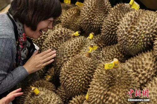 资料图：榴莲的特殊香气令食客挪不开步。张亨伟 摄