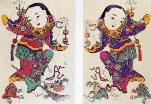 杨家埠木版年画作品《刘海戏金蝉》