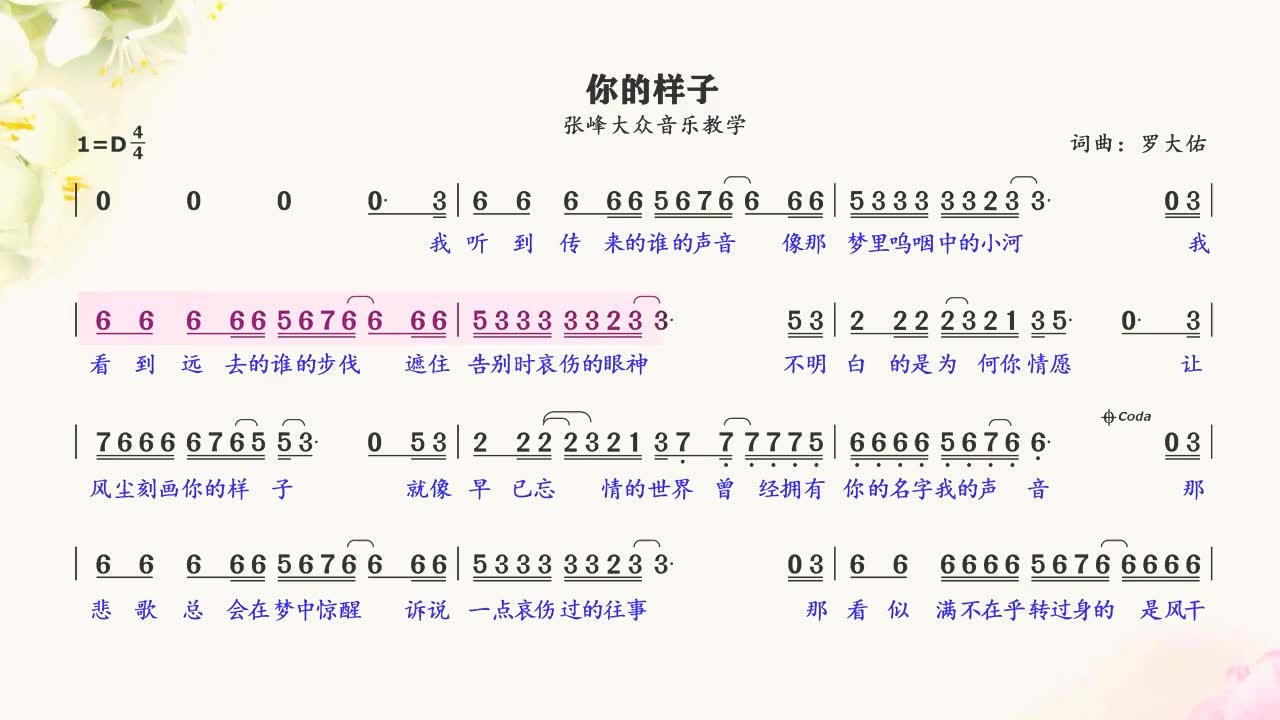 罗大佑经典代表作《你的样子》简谱视唱练习,带您唱熟四十六节奏