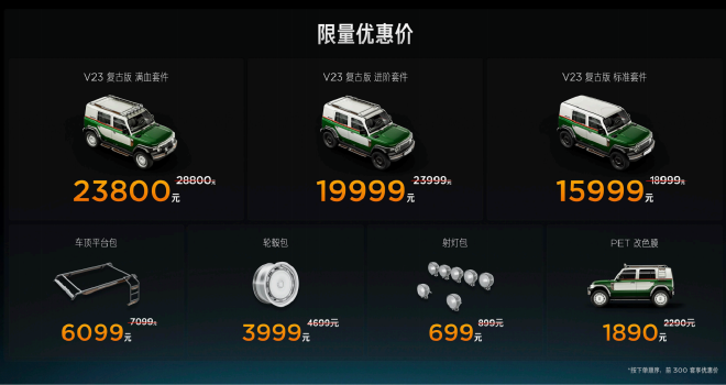 满血套件28800元 iCAR V23复古版正式上市