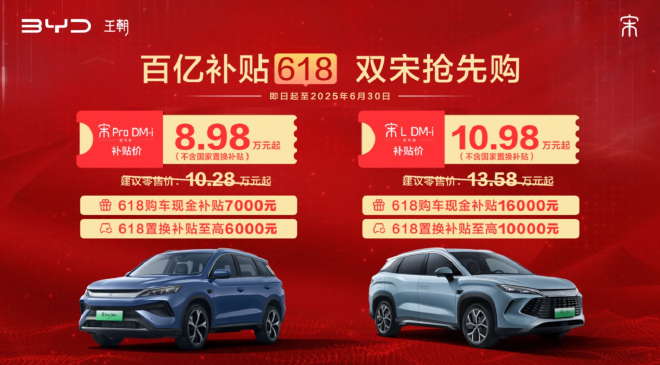 比亚迪王朝推百亿补贴 宋家族限时8.98万起