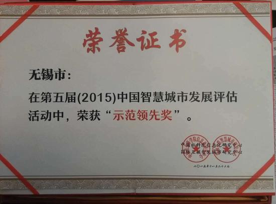 “智慧城市示范领先奖”获奖证书