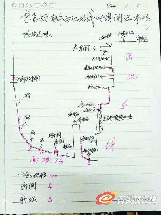 宜兴东岳村主任手绘了一张"防汛布防图"
