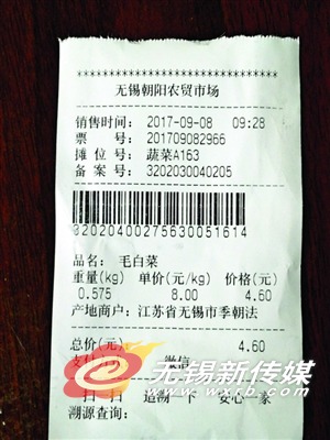 可溯源的智慧菜场小票。
