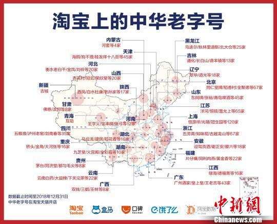 淘宝上的“中华老字号”商家分布。供图