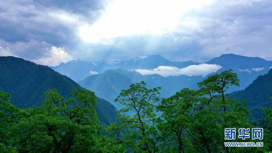 在阿地马底可以看到远处的雪山。(5月13日,无人机拍摄)(新华网 赵普凡 摄)