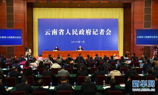 1月31日的记者会上,云南省长阮成发现场回答记者提问。新华网发(李明 摄)