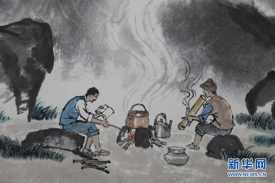 图为《南走夷方回望图》局部。(新华网 罗春明摄)