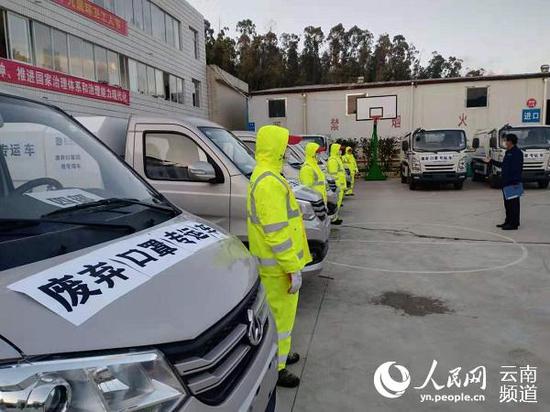 出发装运废弃口罩。