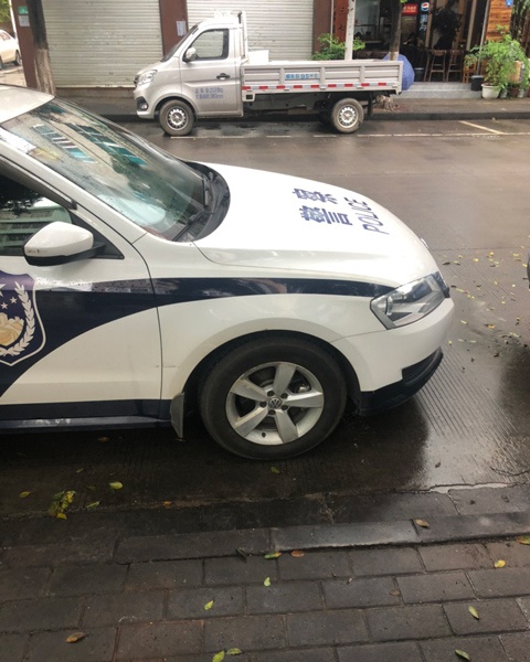 网民举报的警车违停照。(供图)