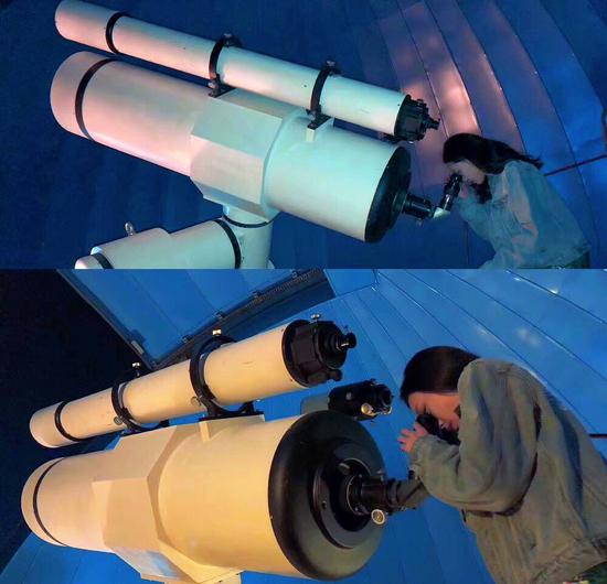 媒体宾客在云南天文台观测星体