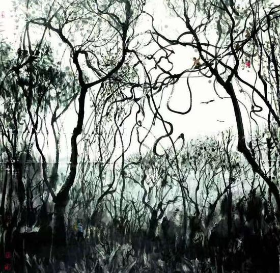 姚钟华 《枯藤秋寒 》 水墨 123cm×123cm 2004年