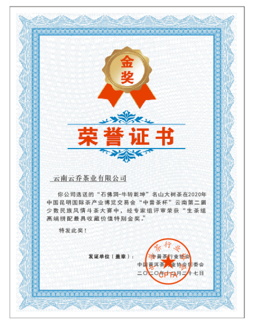 “牛转乾坤”获特别金奖荣誉证书