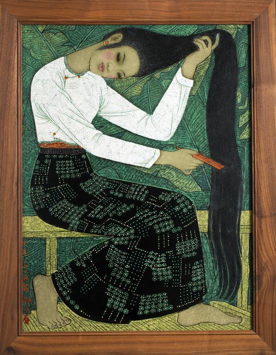 《梳妆傣女》