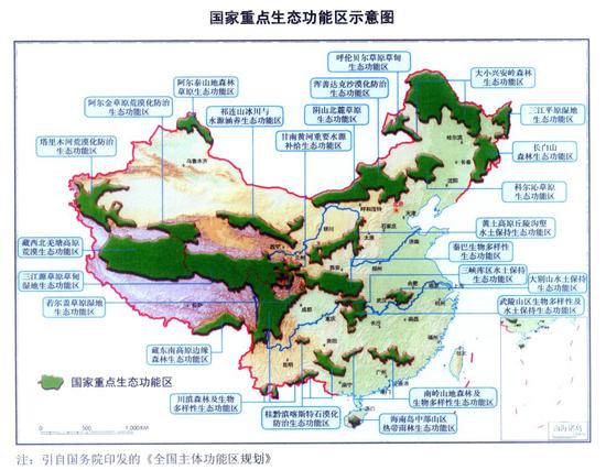 国家重点生态功能区示意图