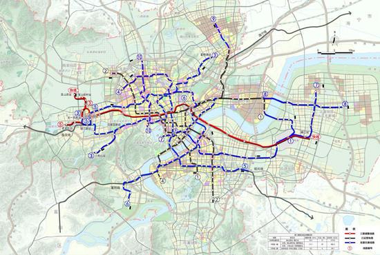 图为杭州市城市轨道交通第三期建设规划（2017～2022 年）方案调整示意图
