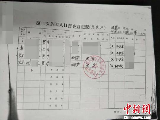 第二次全国人口普查登记表记着刘某的身份信息。 赵鎏杰 供图 摄