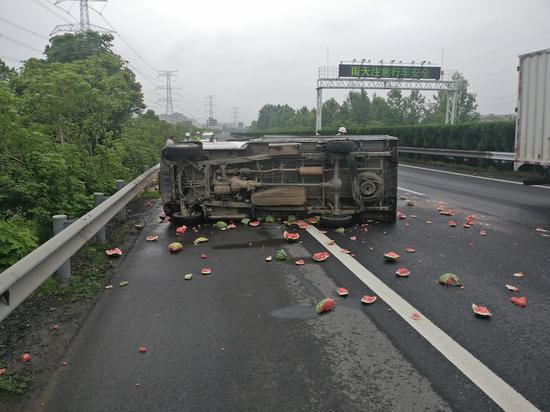 青皮红馕铺满一路 金华高速交警提供