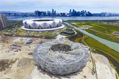 杭州奥体网球中心已初步成型 造型是一朵莲花