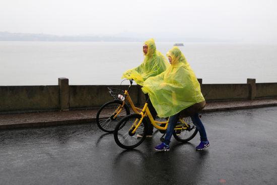 游客正在冒雨游览西湖。王远 摄