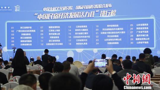 中国民宿经济发展活力县”排行榜(前30强)公布现场。 王刚 摄