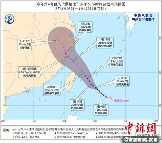 今年第4号台风“黑格比”路径图。 浙江省气象台供图