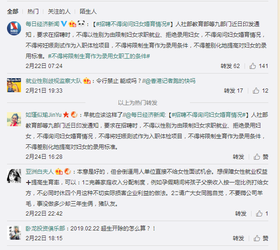 微博热议招聘不得询问妇女婚育情况。|网络截图