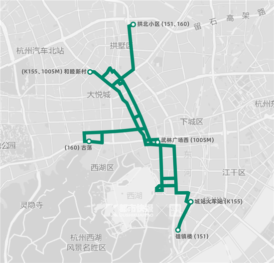 杭州现运营的4条电车线路示意