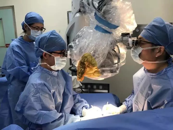 (王扬剑副主任医师和医护团队正在给妮妮做手术)
