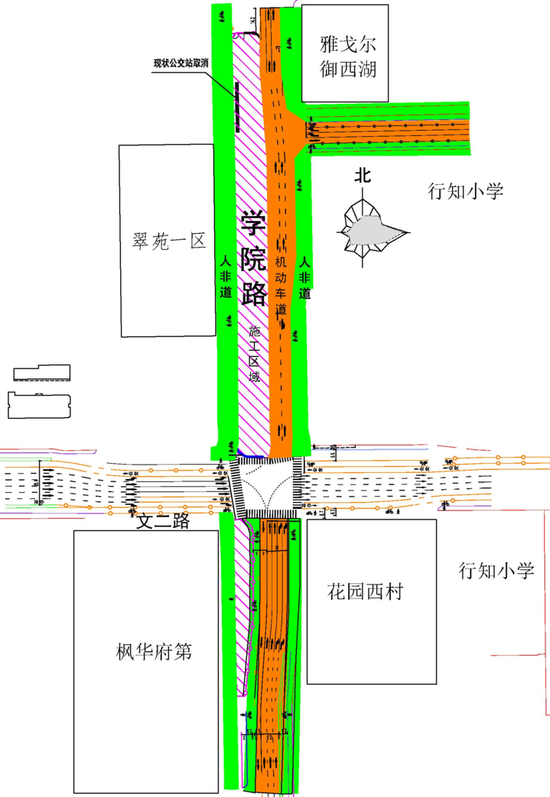 (学院路站一期工程施工期间交通示意图)