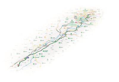 杭州市区 ● ●方案2（灰色线路） ●方案1（绿色线路） ● 幸福村