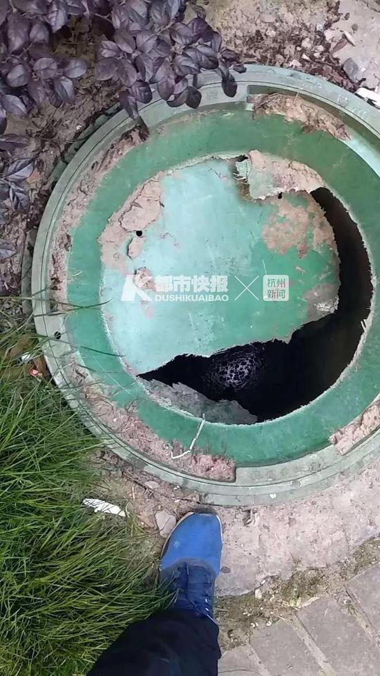 今年5月,这个窨井盖就破掉了,物业公司说,他们接业主反映后,换了个新的。图片由小区业主提供