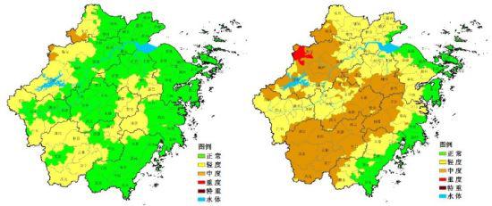 浙江省茶叶霜冻害预报等级空间分布图。浙江