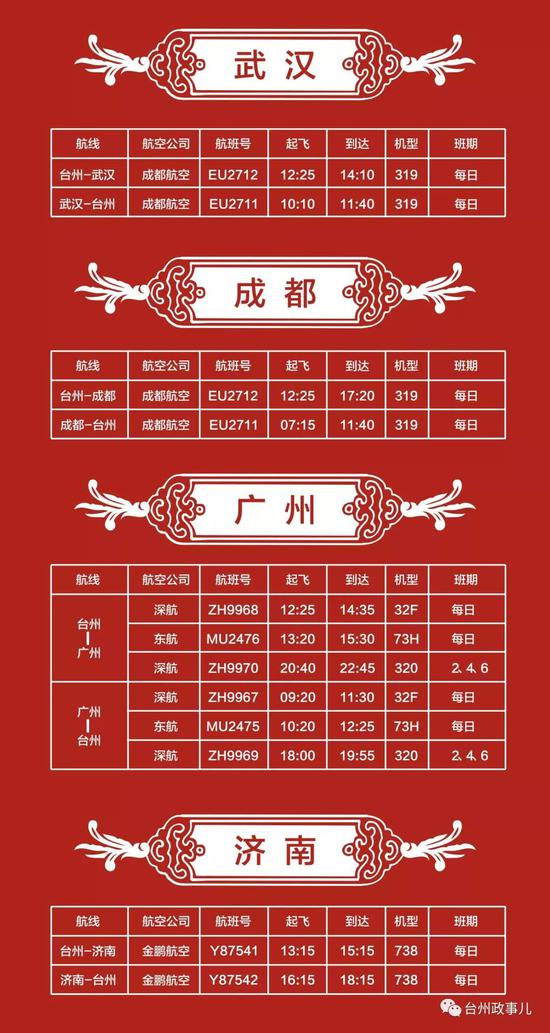 台州夏季航班表出炉 部分航点机票远低于动车