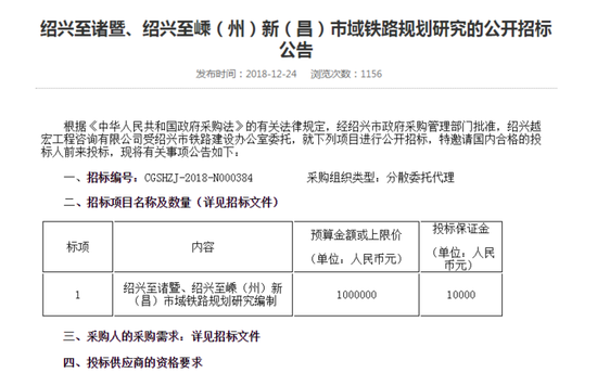 绍兴市区至诸暨、嵊新的市域铁路开始规划招标