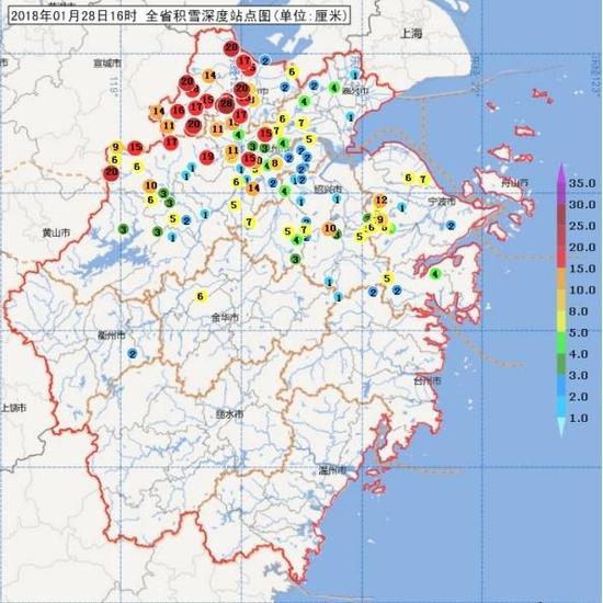 ▲图1 1月28日16时积雪深度分布