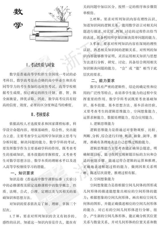 2018浙江高考语文数学考试说明(含题型示例)