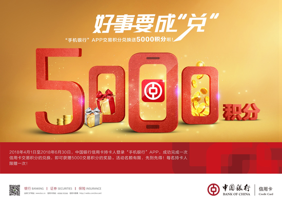 重磅福利 中国银行信用卡积分兑换返赠积分