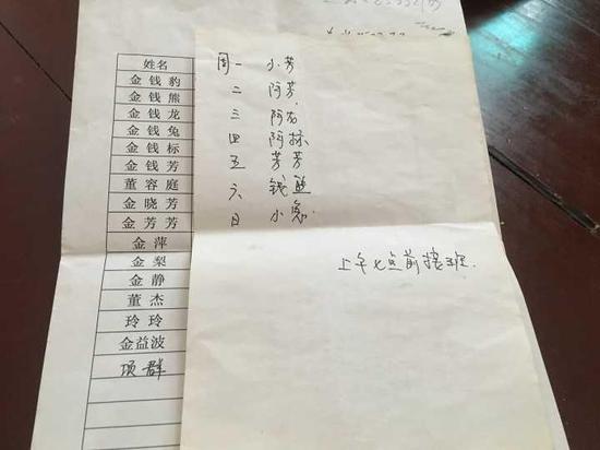 (▲图:当时的值班表,现在还保存着)