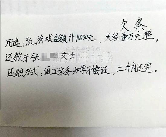 温州1男孩买游戏装备刷妈妈9千 写欠条用做家务偿还(图)_新浪浙江_新浪网