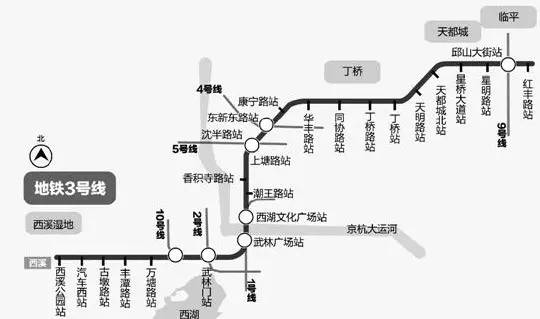 图为网传的杭州地铁3号线规划路线图