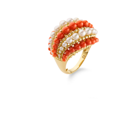 Twist戒指，约1963年 黄K金、珊瑚、养殖珍珠 Van Cleef & Arpels Collection