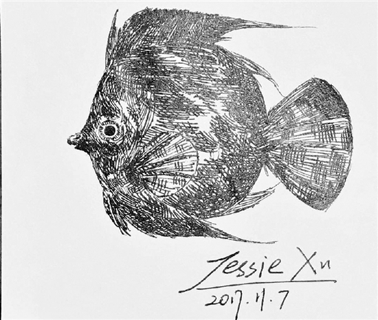 杭州一中学生一下课就画鱼 老师都想跟其学画
