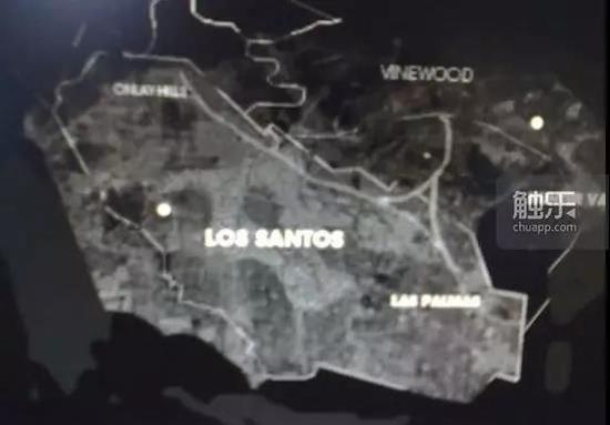 这张模糊照片的中央写着“洛圣都”，也就是《横行霸道5》的主要舞台