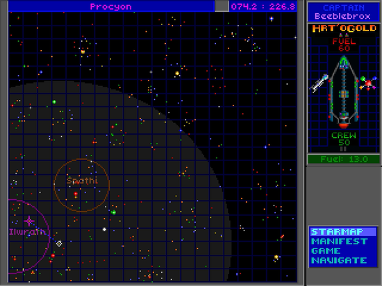 《星际控制2》中的星图，图上每一个彩色像素点都是一个可以前往拜访的恒星系，每个恒星系中都有多颗行星可供探索
