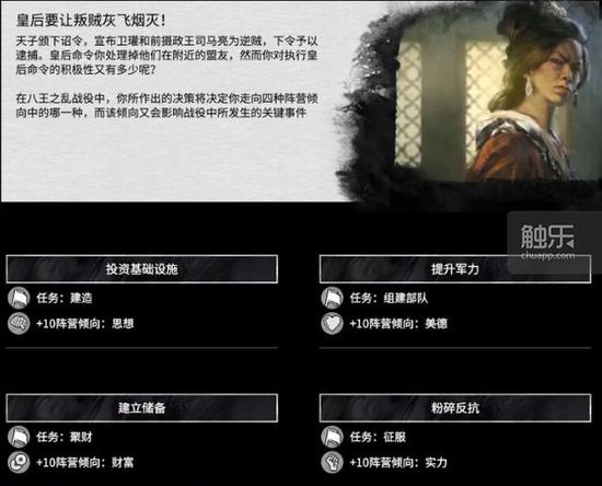 4种阵营倾向分别是美德、实力、思想和财富