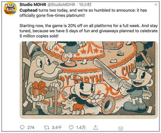 为了庆祝这次销量里程碑，游戏将开启8折促销