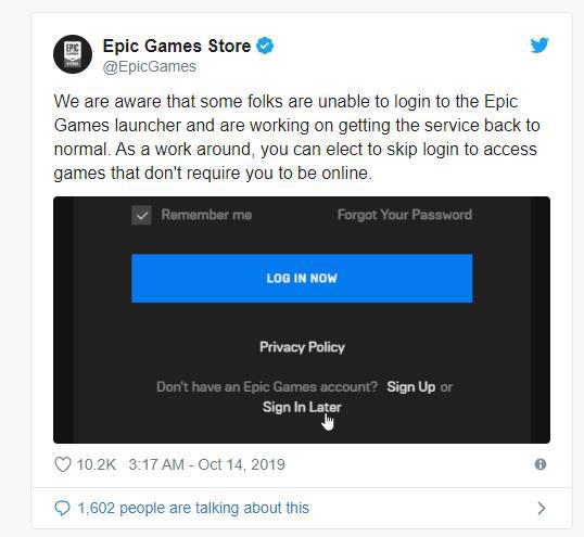 Epic Games Store官方推文